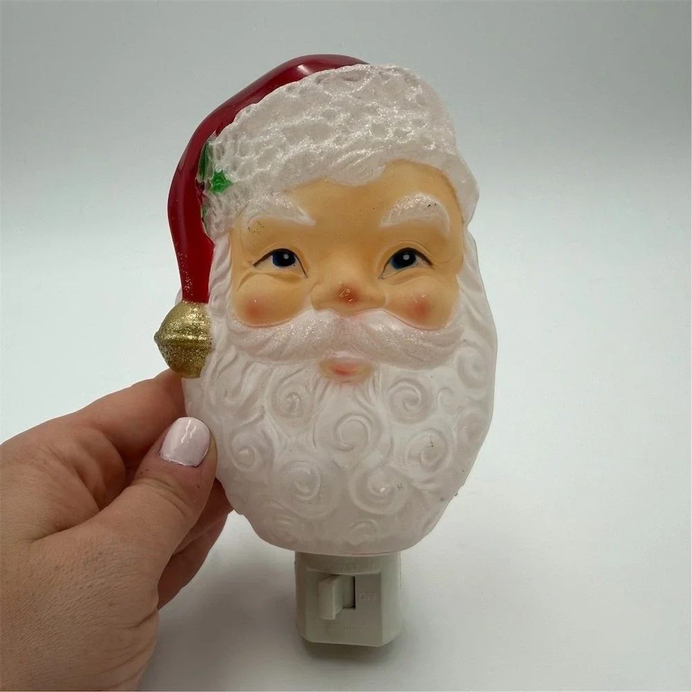 Cracker Barrel Vintage Santa Claus Face Plug-In Night Light Blow Mold C7